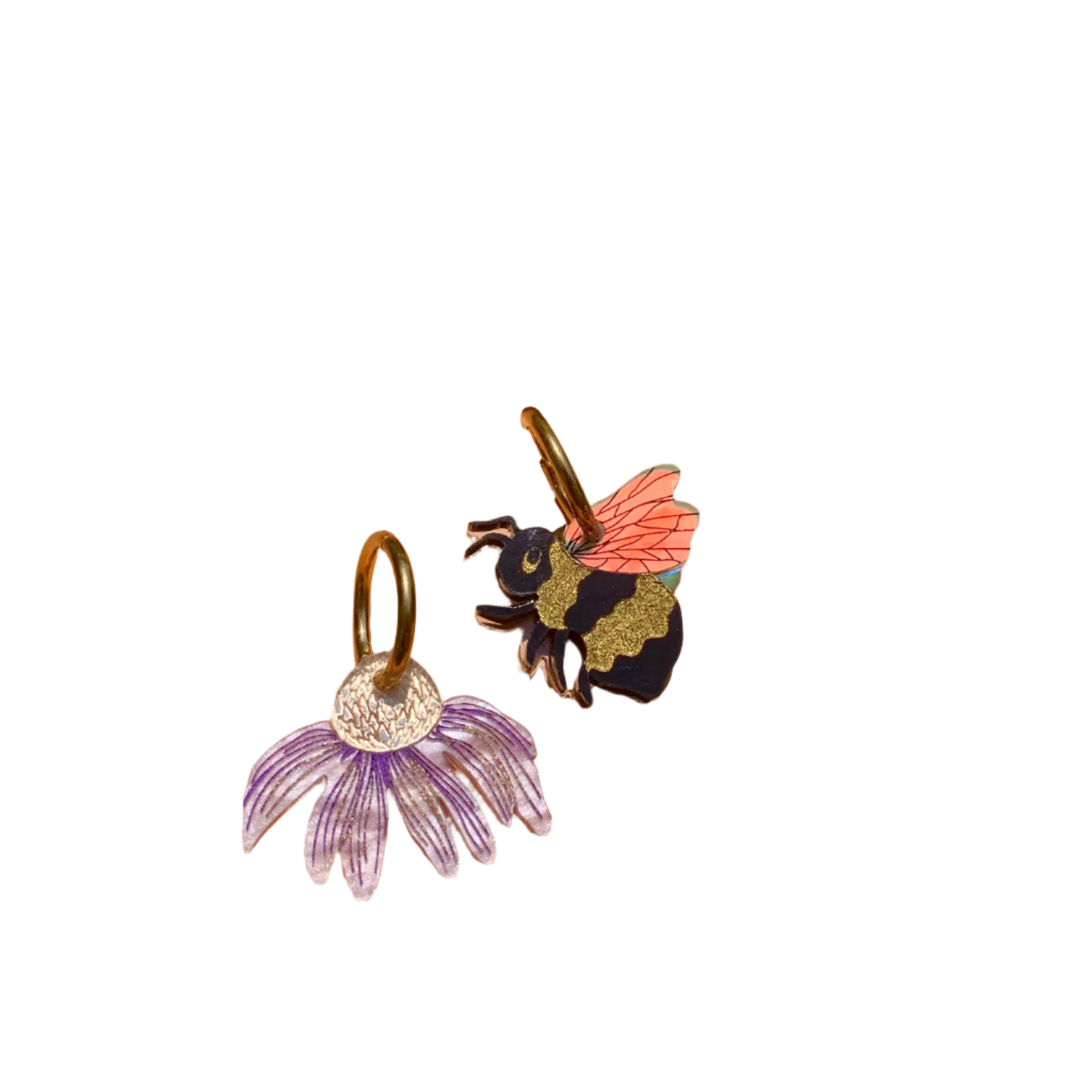 Honeybee in the Asters Mismatch Earrings